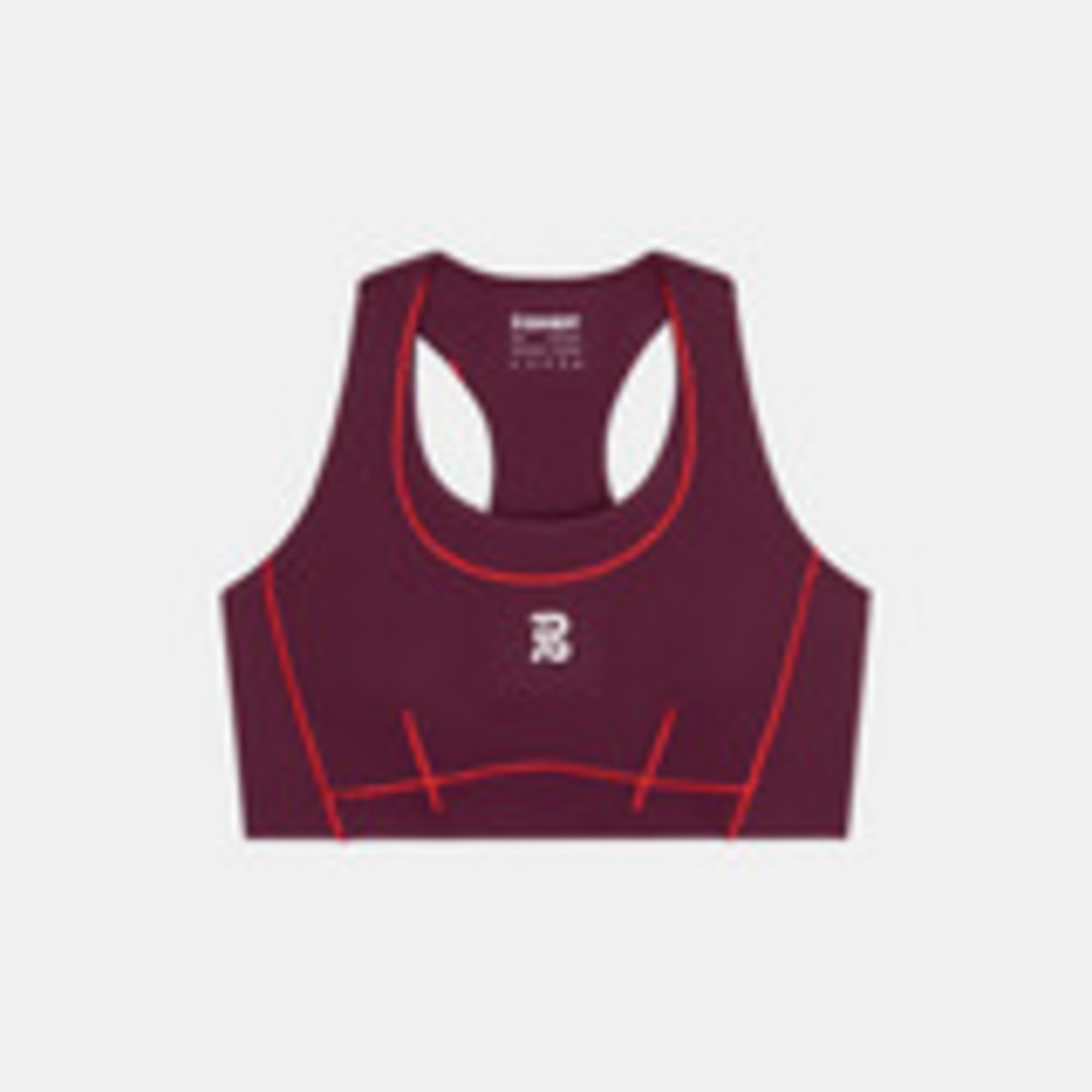 Burgundy Sports Bra with Red Accents